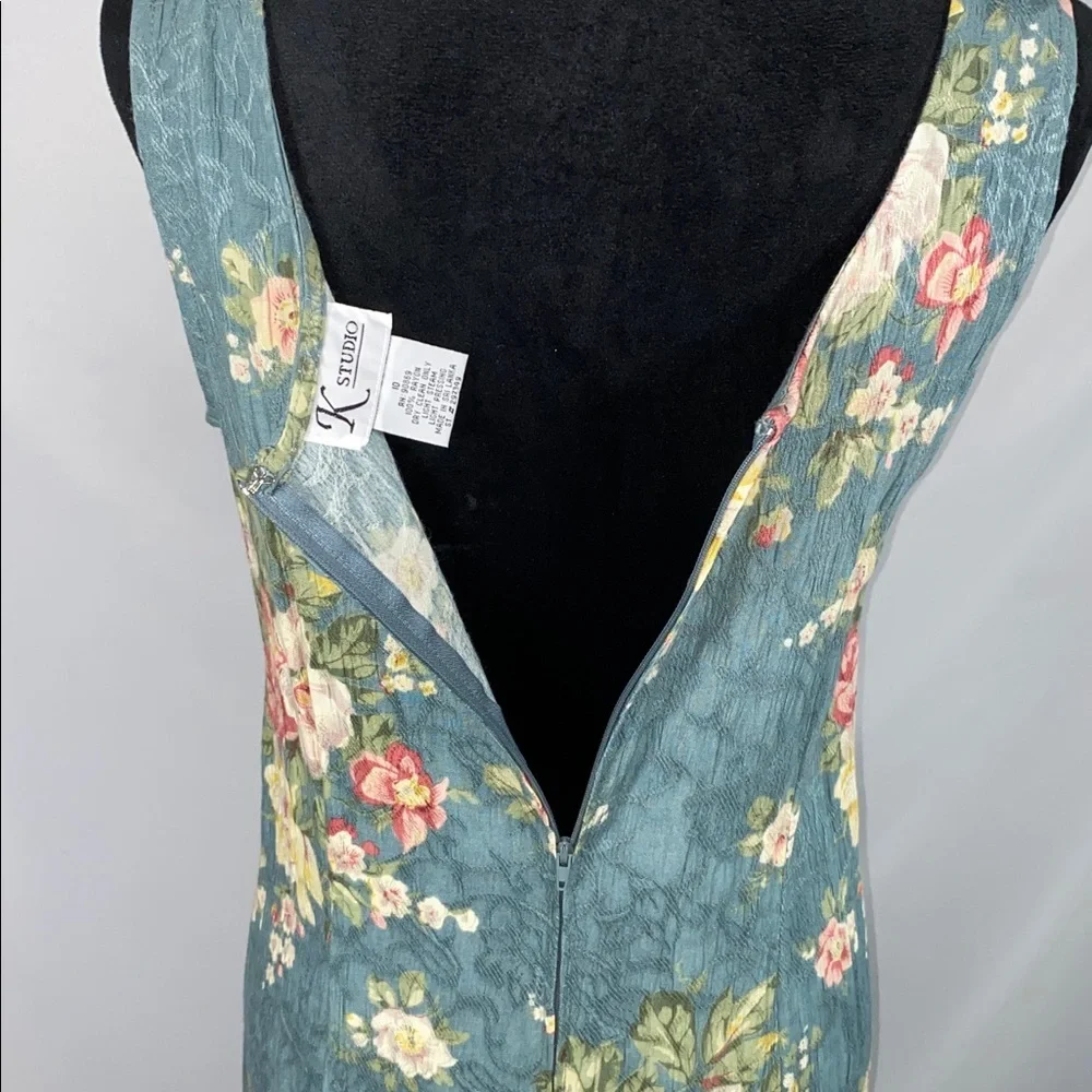 Vintage K Studio Blue Floral Maxi Dress Rayon 90s Cottagecore 10 - Picture 10 of 12